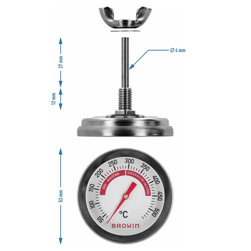 Θερμόμετρο για γκριλ και BBQ, από 50 έως +500°C, διμεταλλικό, 5,3cm - 7