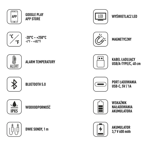 Θερμόμετρο κουζίνας με Bluetooth, 2 αισθητήρες - 8