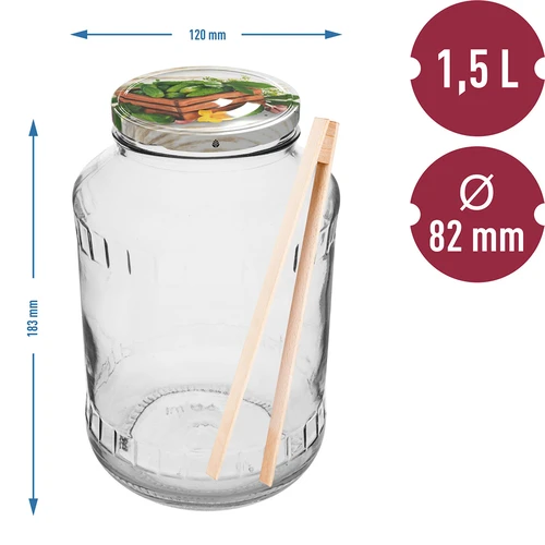 Βάζο 1,5 L, fi 82/6 με χρωματιστό καπάκι + λαβίδες - 2