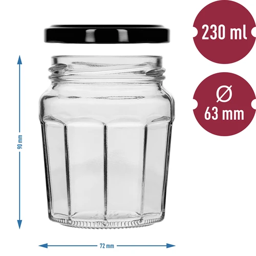 Βάζο Konfitura 230ml με μαύρο καπάκι fi63/4 - 6τεμ. - 8