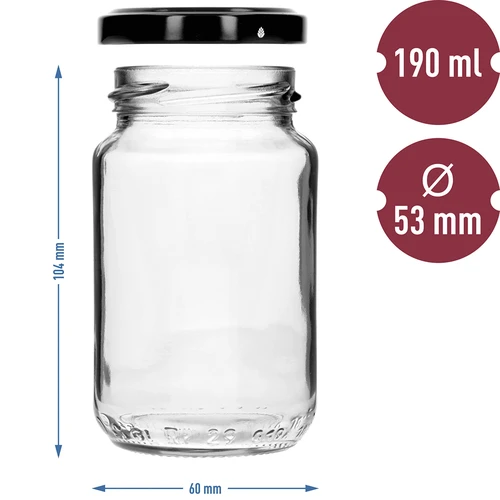 Βάζο TO 190ml με χρωματιστό καπάκι φ 53 - 8 τεμ. - 8