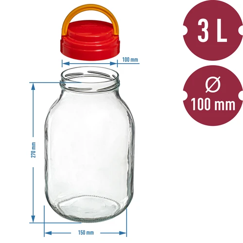 Βάζο TO 3 L με πλαστικό καπάκι + λαβίδα fi 100 - 6