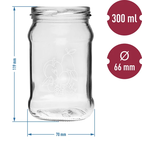Βάζο TO 300 ml με εκτύπωση - μίξη φρούτων, με καπάκι fi66/4 - 3 τεμ. - 6