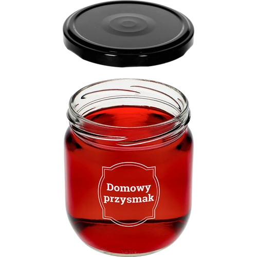 Βάζο TO 425 ml με εκτύπωση «Σπιτική λιχουδιά» και μαύρο καπάκι fi 82 - 3 τεμ. - 5