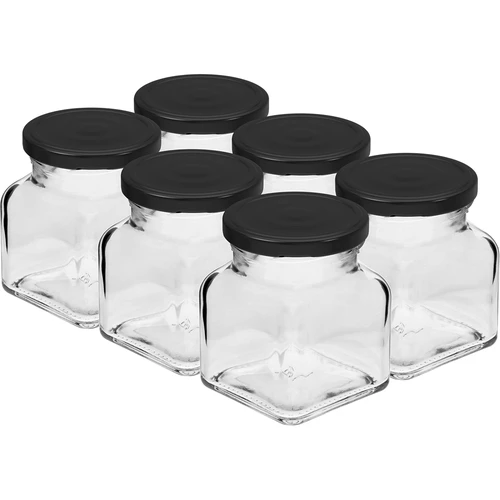 Βάζο twist-off 120 ml - Cztery kąty fi 53 με μαύρο καπάκι, 6 τεμ