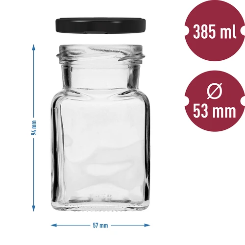 Βάζο twist off 150 ml Cztery kąty fi 53 με μαύρο καπάκι, 6 τεμ. - 6