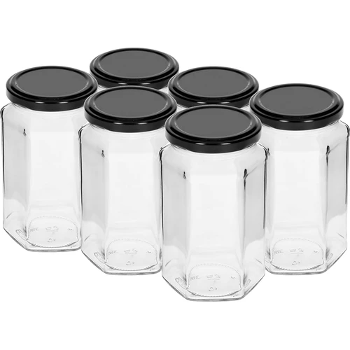 Βάζο twist-off 385ml με μαύρο καπάκι fi 63, 6 τεμ.