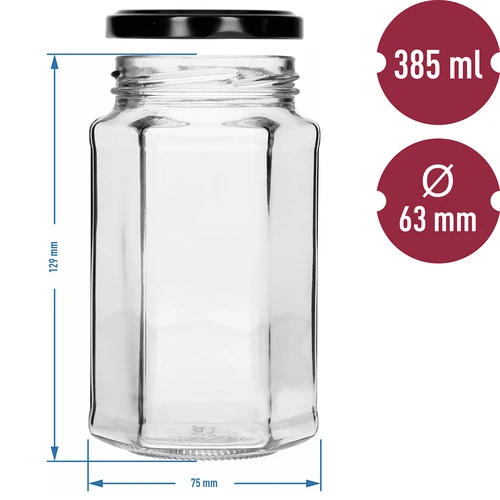 Βάζο twist-off 385ml με μαύρο καπάκι fi 63, 6 τεμ. - 7