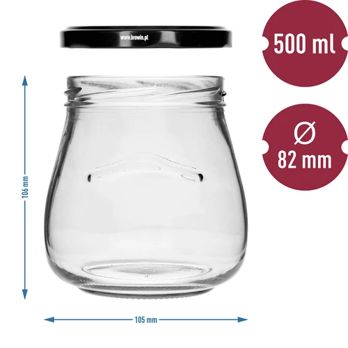 Βάζο Twist-Off 500 ml "Ανεστραμμένος Αμφορέας" με μαύρο καπάκι fi 82/6, 6 τεμ. - 9