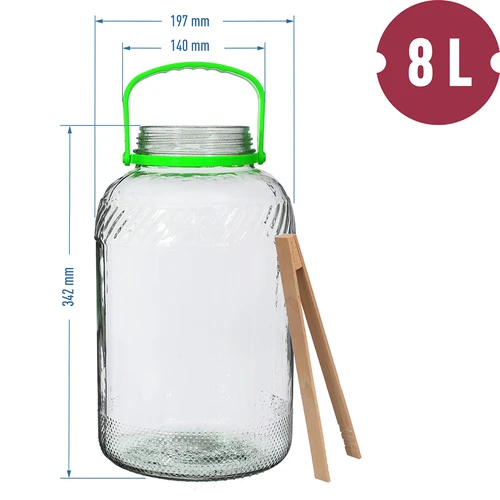 Γυάλινο βάζο 8 L, με λαβίδες - 6