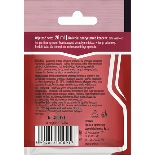 Μαγιά κρασιού Burgund χωρίς πολλαπλασιασμό, 20 ml - 2
