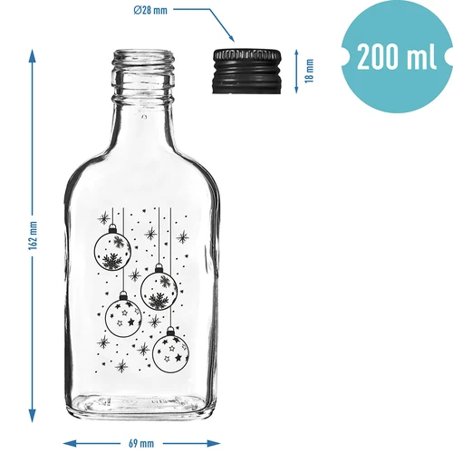 Μπουκάλι τύπου φλασκί 200 ml με βιδωτό καπάκι, εκτύπωση «Χριστουγεννιάτικες μπάλες», 1 τεμ. - 5