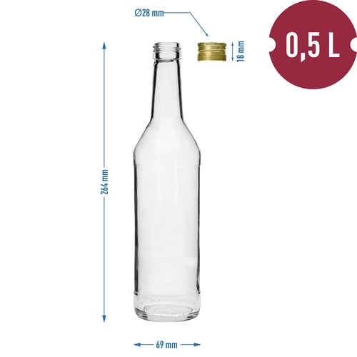 Μπουκάλι 500 ml για βότκα, ίσιο, με βιδωτά καπάκια - 8 τεμ. - 7
