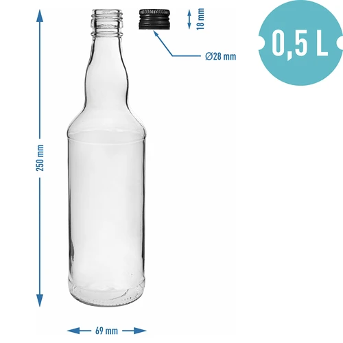 Μπουκάλι 500 ml για βότκα, με μαύρο βιδωτό καπάκι, 6 τεμ. - 5