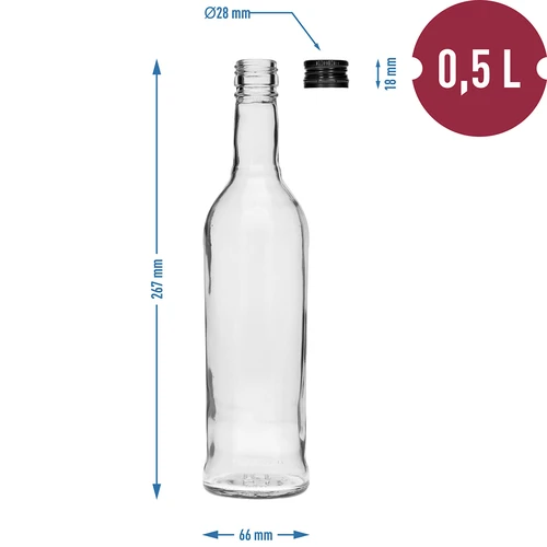 Μπουκάλι 500 ml Λεπτό, με μαύρο βιδωτό καπάκι, για βότκα, 6 τεμ. - 7