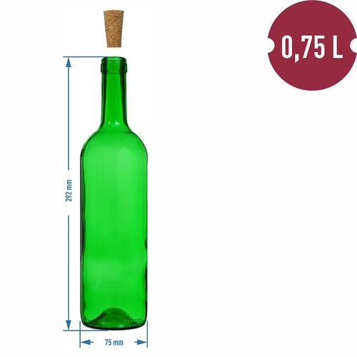 Μπουκάλι για κρασί 0,75 L πράσινο - συσκευασία 8 τεμ. - 6
