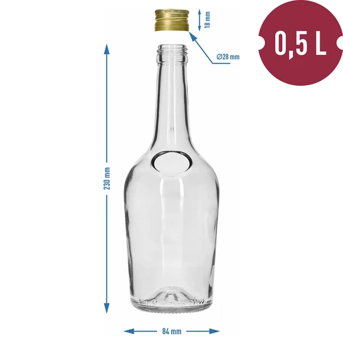 Μπουκάλι GLORIA 0,5 L, με χρυσό βιδωτό καπάκι Φ28, 1 τεμ. - 6