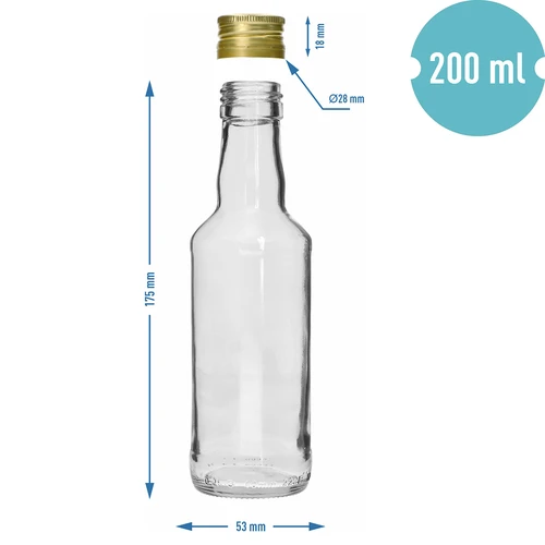 Μπουκάλι ποτού 200 ml, με χρυσό βιδωτό καπάκι φ 28, 1 τεμ. - 5