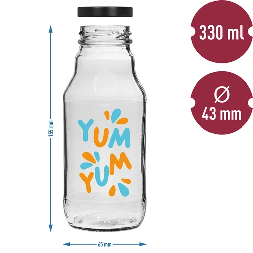 Μπουκάλι twist-off 330 ml με καπάκι φ43 και έγχρωμη εκτύπωση - 6 τεμ. - 6