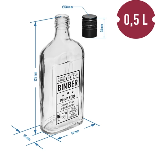 Μπουκάλι τύπου φλασκί 500 ml με βιδωτό καπάκι, στάμπα «Bimber PRL», 1 τεμ. - 5