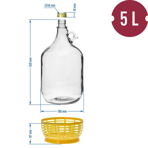 Νταμιτζάνα Dama 5 L με βιδωτό καπάκι και πλαστικό καλάθι - 9