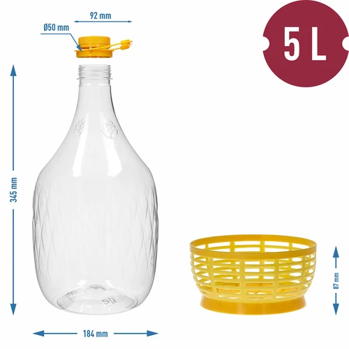 Νταμιτζάνα Dama 5 L PET, με βιδωτό καπάκι, λαβή και καλαθάκι - 6