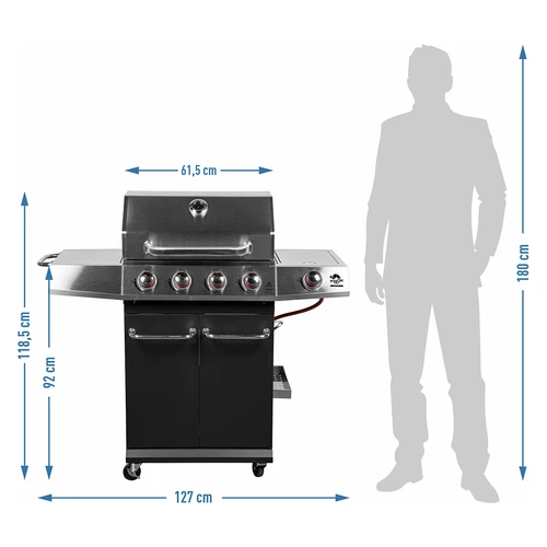 Ψησταριά υγραερίου dragON BBQ101, 11,7 kW, μαύρο-ασημί - 10