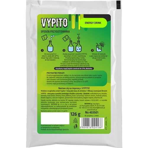 VYPITO 12%, φακελάκι για 18 κοκτέιλ - Ενεργειακό ποτό, 126 g - 2