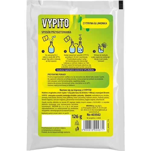 VYPITO 12%, φακελάκι για 18 κοκτέιλ - Λεμόνι & λάιμ, 126 g - 2