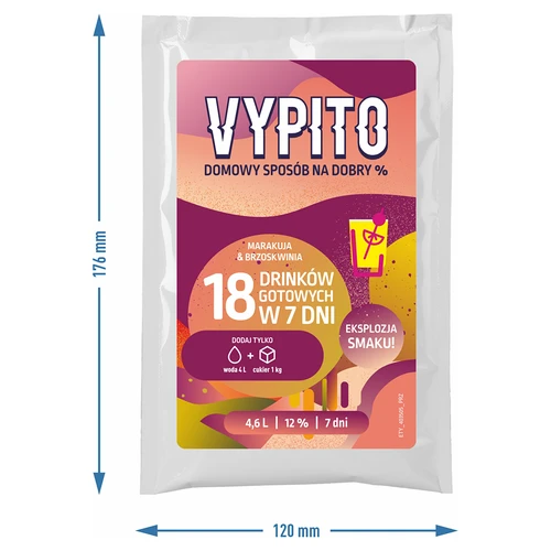VYPITO 12%, φακελάκι για 18 ποτά – Μαρακούγια-Ροδάκινο, 126g - 2