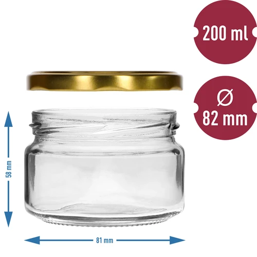 Χαμηλό βάζο 200 ml - με χρυσό καπάκι fi 82/6, 6 τεμ. - 5