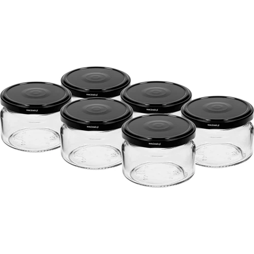 Χαμηλό βάζο 200ml - με μαύρο καπάκι fi 82/6, 6 τεμ.