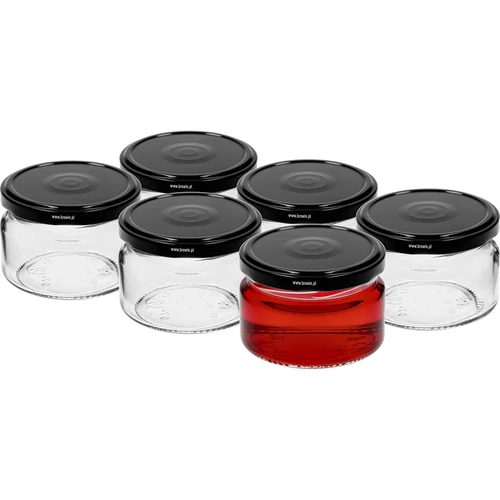 Χαμηλό βάζο 200ml - με μαύρο καπάκι fi 82/6, 6 τεμ. - 2