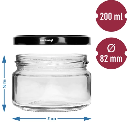 Χαμηλό βάζο 200ml - με μαύρο καπάκι fi 82/6, 6 τεμ. - 5