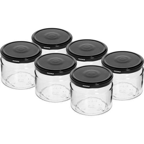 Χαμηλό βάζο 330 ml - με μαύρο καπάκι fi 82/6, 6 τεμ.