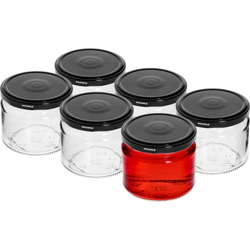 Χαμηλό βάζο 330 ml - με μαύρο καπάκι fi 82/6, 6 τεμ. - 2