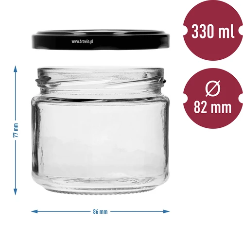 Χαμηλό βάζο 330 ml - με μαύρο καπάκι fi 82/6, 6 τεμ. - 7