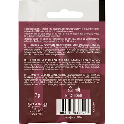 Ζύμες οινοποίησης Fermivin VR5, 7 g - 2
